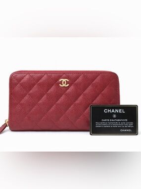 Chanel Red Caviar Leather Round Zip Wallet
